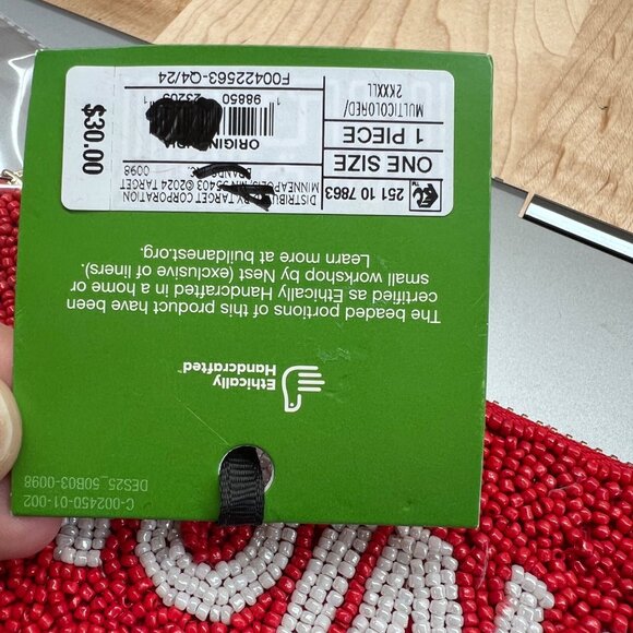 Kate Spade Beaded Pouch "Going To Target" Red White NWT 8" X 6" Wristlet - Picture 9 of 11